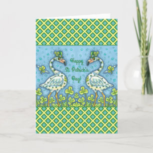 GREEN POLKA DOT FLAMINGOS, FUNNY ST. PATRICK'S DAG FEESTDAGEN KAART