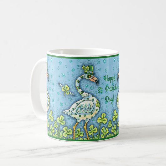 GREEN POLKA DOT FLAMINGOS, FUNNY ST. PATRICK'S DAG KOFFIEMOK (Voorkant links)