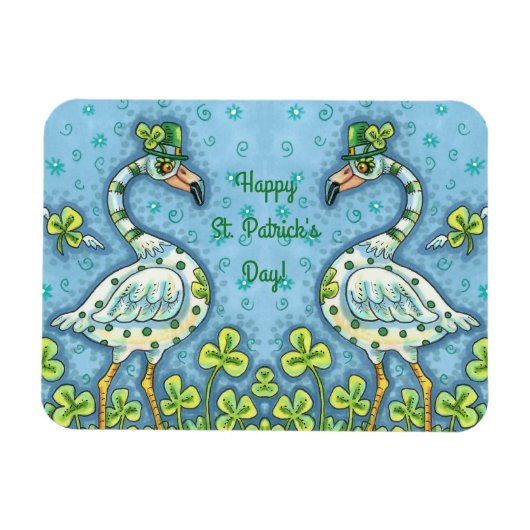 GREEN POLKA DOT FLAMINGOS, FUNNY ST. PATRICK'S DAG MAGNEET (Horizontaal)