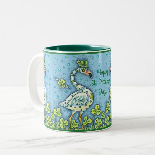 GREEN POLKA DOT FLAMINGOS, FUNNY ST. PATRICK'S DAG TWEEKLEURIGE KOFFIEMOK (Voorkant links)