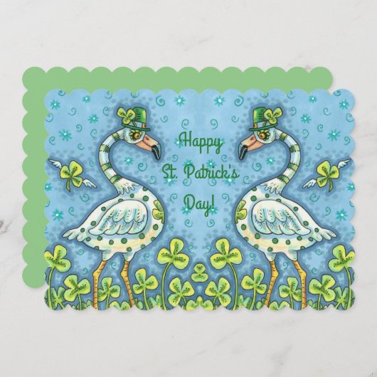 GREEN POLKA DOT FLAMINGOS, ST. PATRICK'S DAG Vat Feestdagenkaart (Voorkant / Achterkant)