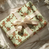 Green Polka Dot Gingerbrood Man Kerstmis Cadeaupapier
