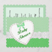 Green Polka Dot Lace Heart Baby shower Invitation Kaart (Voorkant / Achterkant)