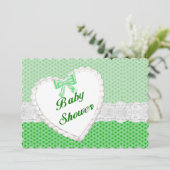 Green Polka Dot Lace Heart Baby shower Invitation Kaart (Staand voorkant)