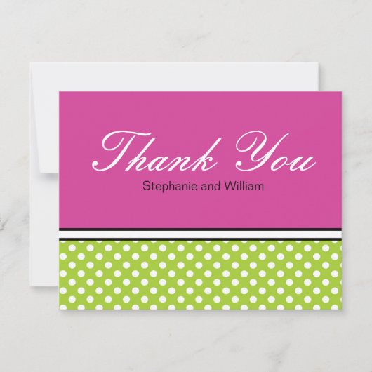 Green Polka Dot met roze bruiloft Hartelijk dank Bedankkaart (Voorkant)