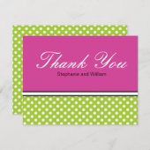 Green Polka Dot met roze bruiloft Hartelijk dank Bedankkaart (Voorkant / Achterkant)