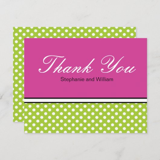 Green Polka Dot met roze bruiloft Hartelijk dank Bedankkaart (Voorkant / Achterkant)
