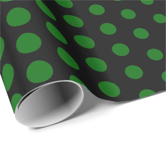Green Polka Dot Modern Black Cadeaupapier (Rol Hoek)