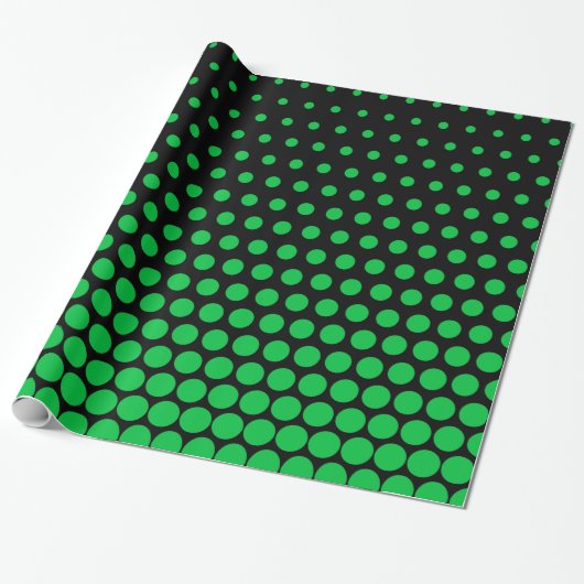 Green Polka Dot Modern Black Cadeaupapier (Uitgerold)