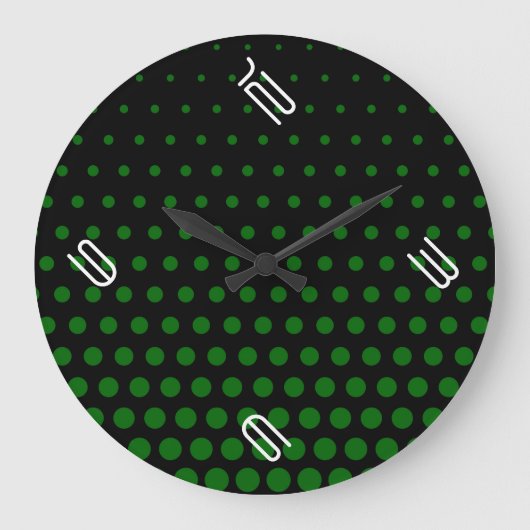 Green Polka Dot Modern Black Grote Klok (Voorkant)