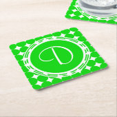 Green Polka Dot Monogram Kartonnen Onderzetters (Schuin)