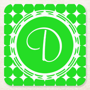 Green Polka Dot Monogram Kartonnen Onderzetters