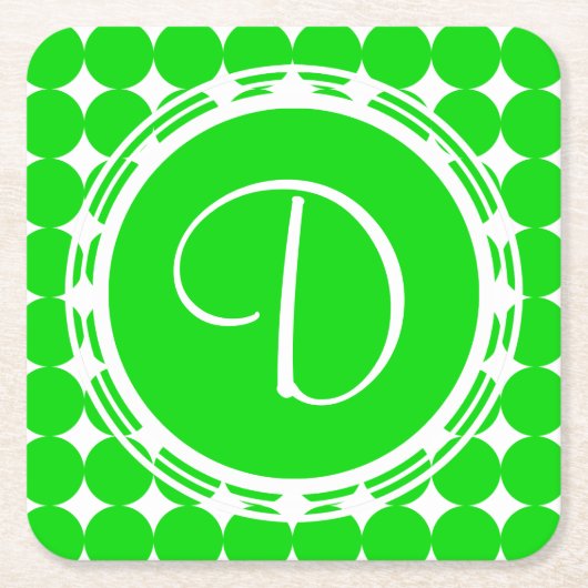 Green Polka Dot Monogram Kartonnen Onderzetters (Voorkant)