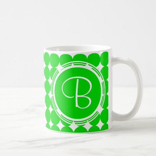 Green Polka Dot Monogram Koffiemok (Rechts)