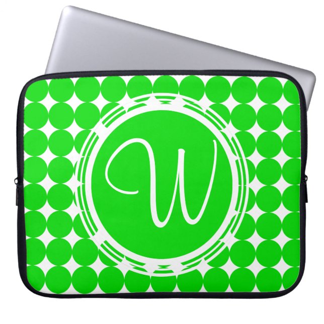 Green Polka Dot Monogram Laptop Sleeve (Voorkant)