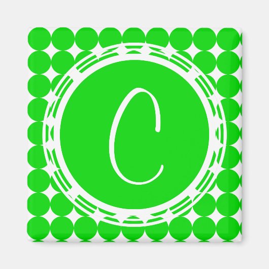 Green Polka Dot Monogram Magneet (Voorkant)