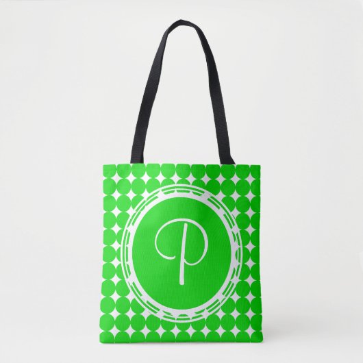 Green Polka Dot Monogram Tote Bag (Voorkant)