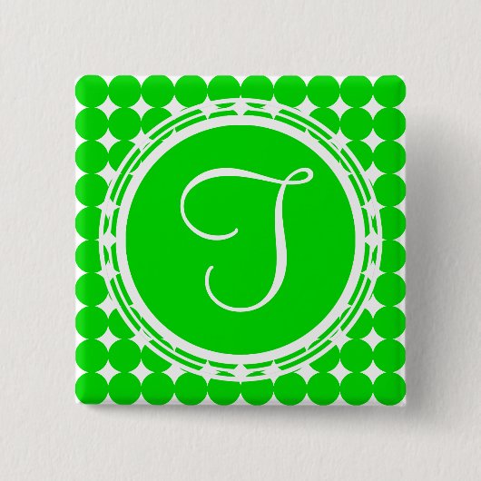 Green Polka Dot Monogram Vierkante Button 5,1 Cm (Voorkant)