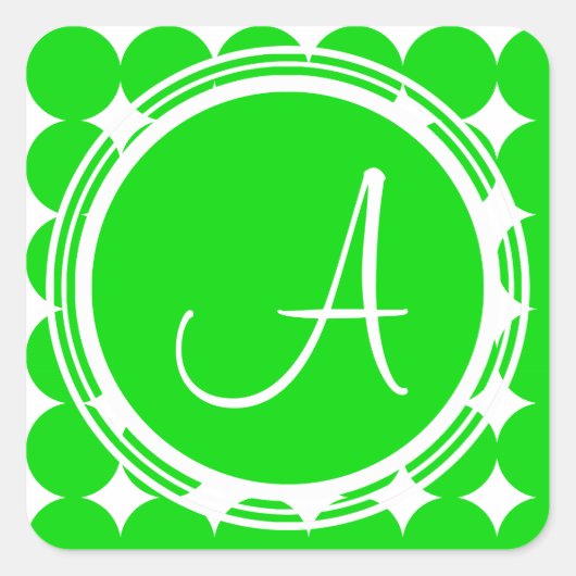Green Polka Dot Monogram Vierkante Sticker (Voorkant)