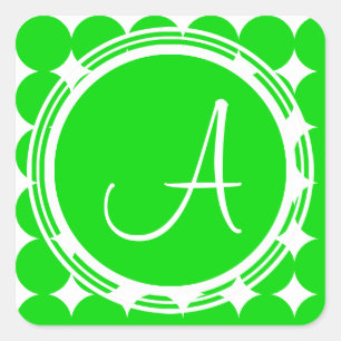 Green Polka Dot Monogram Vierkante Sticker
