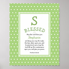 Green Polka Dot Name Blessing Nursery Poster