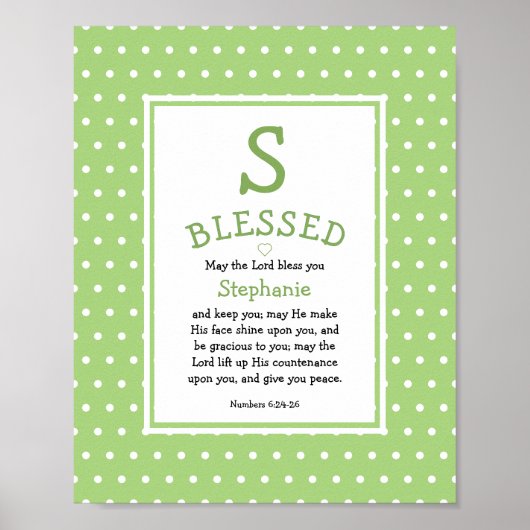 Green Polka Dot Name Blessing Nursery Poster (Voorkant)