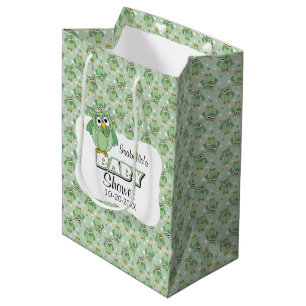 Green Polka Dot Owl - Baby shower Medium Cadeauzakje