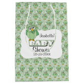 Green Polka Dot Owl - Baby shower Medium Cadeauzakje (Voorkant)