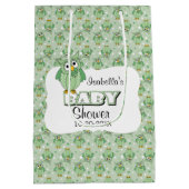 Green Polka Dot Owl - Baby shower Medium Cadeauzakje (Achterkant)