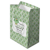 Green Polka Dot Owl - Baby shower Medium Cadeauzakje (Achterkant Gekanteld)