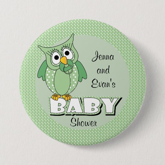 Green Polka Dot Owl Baby shower Thema Ronde Button 7,6 Cm (Voorkant)
