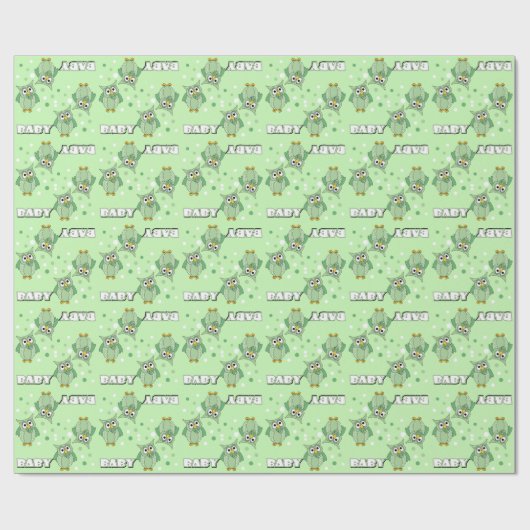 Green Polka Dot Owls for a Baby shower Theme Cadeaupapier (Vlak)