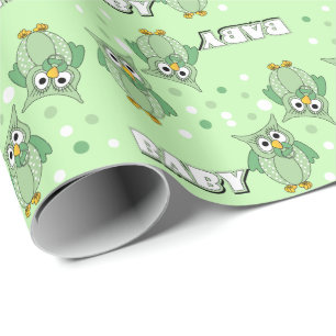 Green Polka Dot Owls for a Baby shower Theme Cadeaupapier