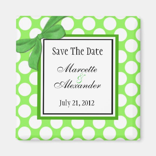 Green Polka Dot Wedding Save the Date Magneet (Voorkant)