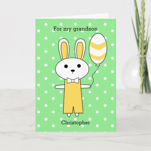 Green Polka Dot Yellow Easter Bunny Feestdagen Kaart (Voorkant)
