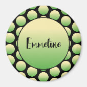 Green Polka Dots Black Script Name Magnet (Voorkant)