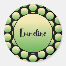 Green Polka Dots Black Script Name Magnet