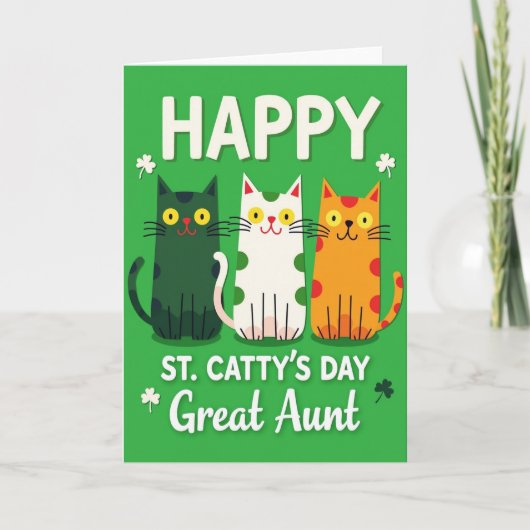 Green Polka Dots Cats Great Aunt Card Kaart (Voorkant)