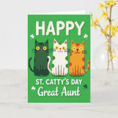 Green Polka Dots Cats Great Aunt Card Kaart (Gele Bloem)