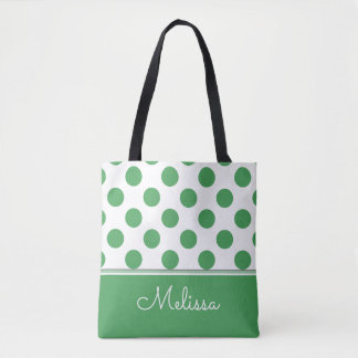 Green Polka Dots | Gepersonaliseerd Tote Bag