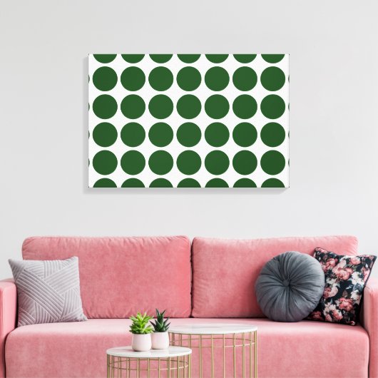 Green Polka Dots on White Canvas Afdruk (Insitu (Woonkamer))