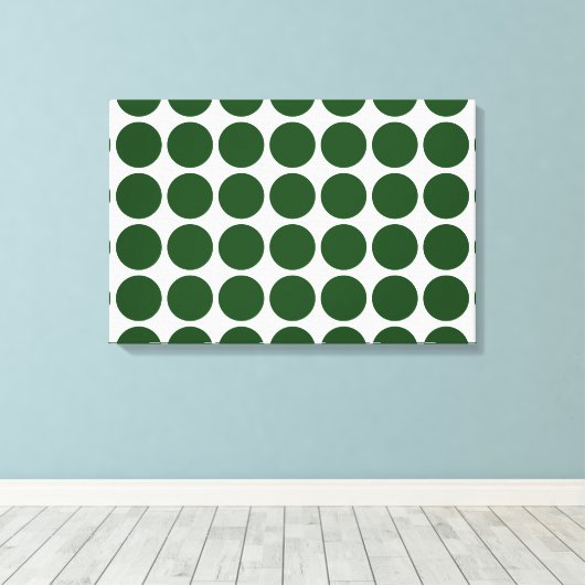 Green Polka Dots on White Canvas Afdruk (Insitu (Houten vloer))