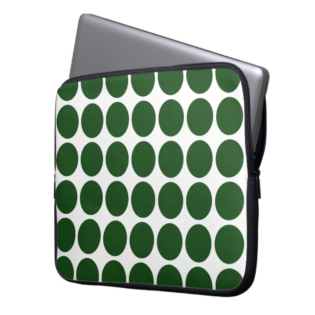 Green Polka Dots on White Laptop Sleeve (Voorkant Links)