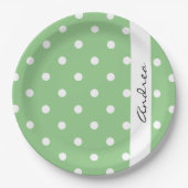 Green Polka Dots, Polka Dot Pattern, Jouw naam Papieren Bordje (Voorkant)