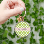 Green Polka Dots, Polka Dot Pattern, Jouw naam Sleutelhanger (Hand)