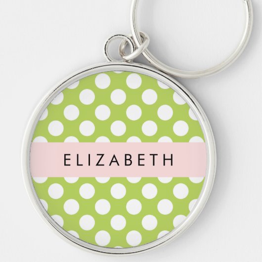 Green Polka Dots, Polka Dot Pattern, Jouw naam Sleutelhanger (Voorkant)
