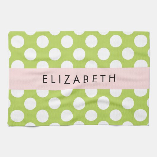 Green Polka Dots, Polka Dot Pattern, Jouw naam Theedoek (Horizontaal)