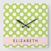 Green Polka Dots, Polka Dot Pattern, Jouw naam Vierkante Klok (Voorkant)