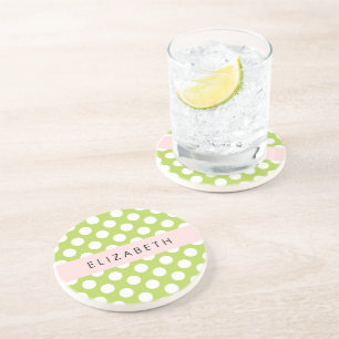 Green Polka Dots, Polka Dot Pattern, Jouw naam Zandsteen Onderzetter