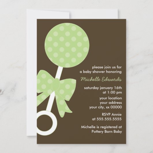 Green Polka Dots Rattle Baby shower Kaart (Voorkant)